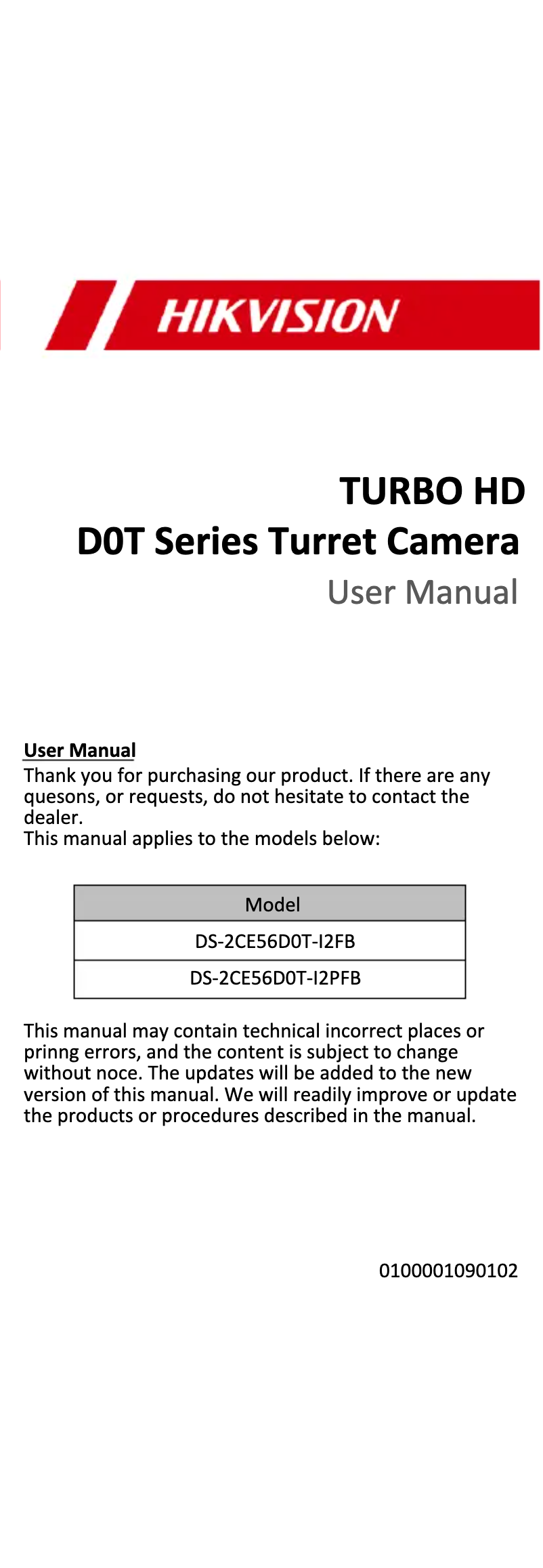 First page image of the manual for DS-2CE56D0T-I2FB