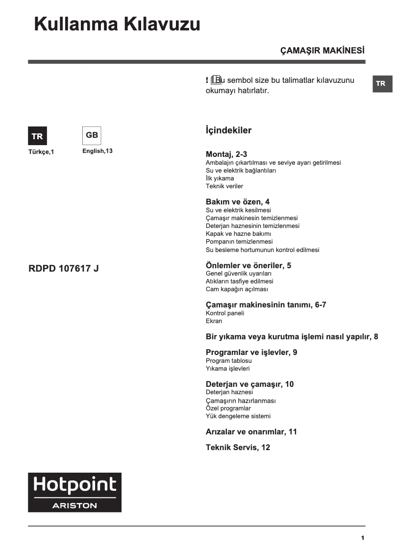 Page 1 of the manual User Manual Hotpoint Ariston RDPD 107617 JD TK