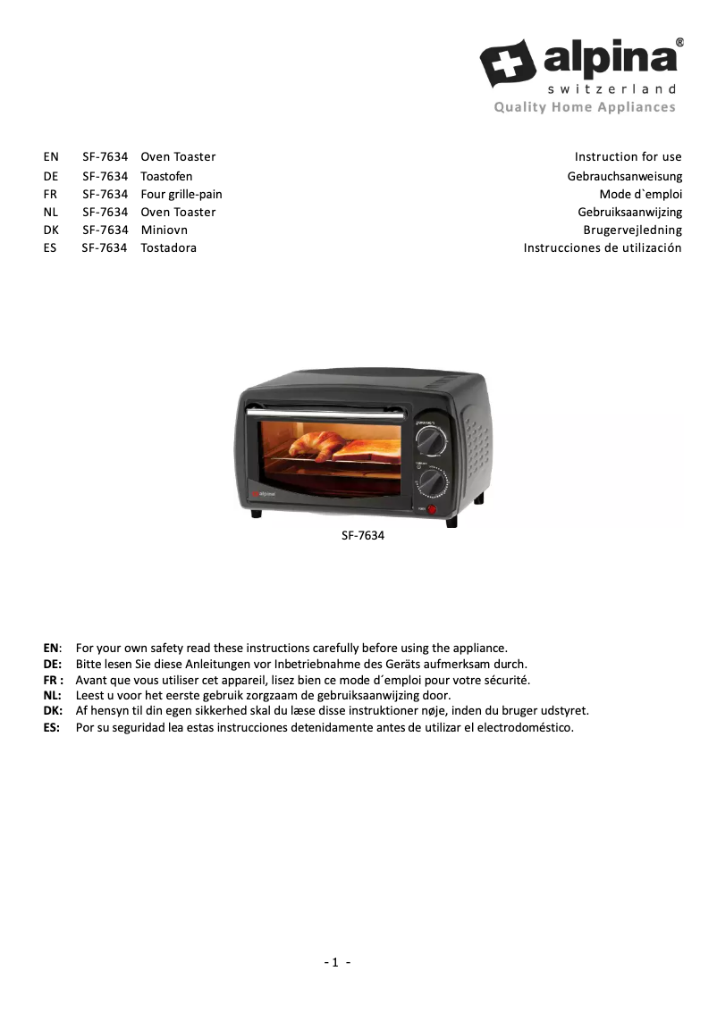 First page image of the manual for SF 7634