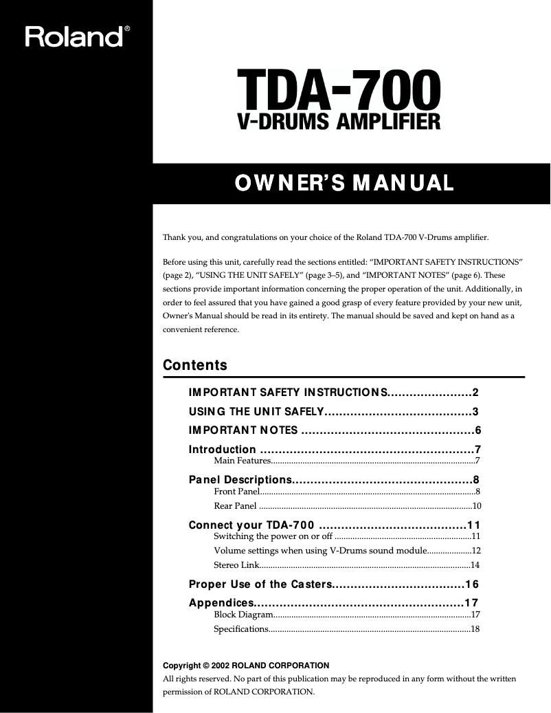 First page image of the manual for TDA-700