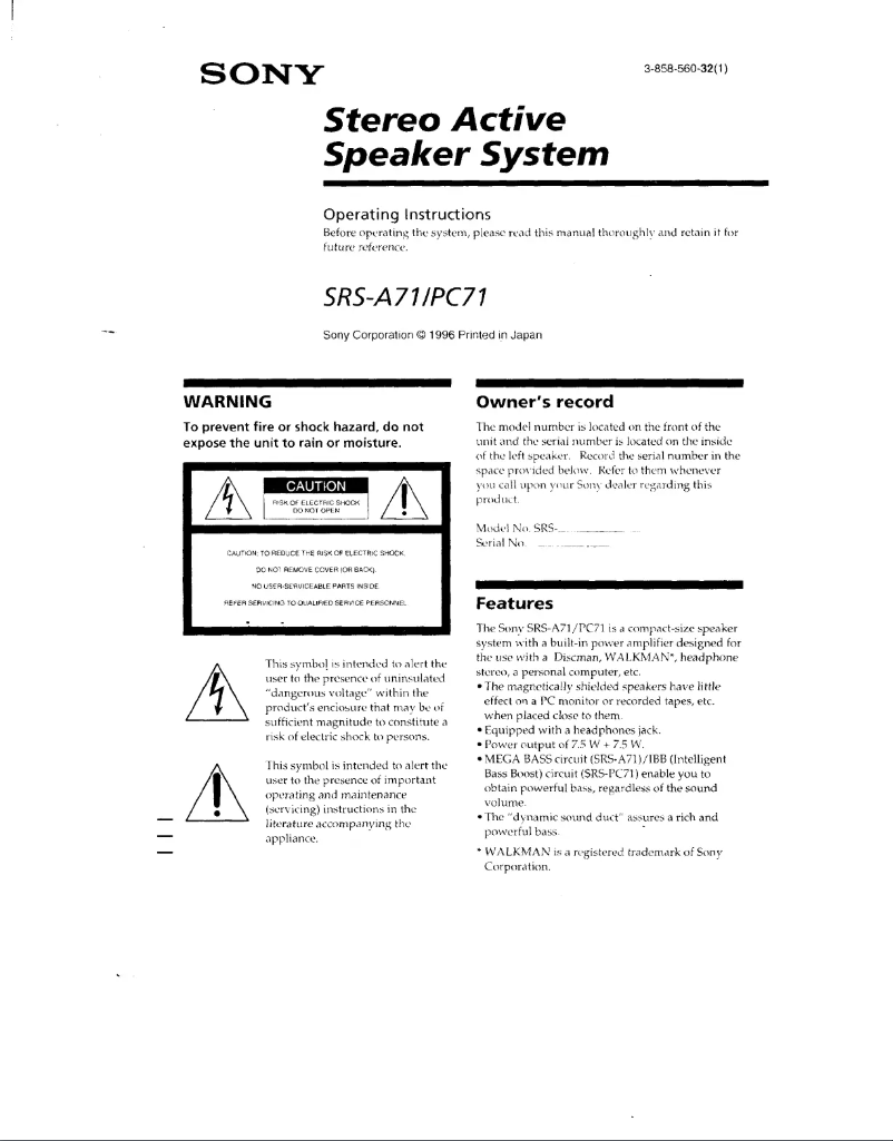 First page image of the manual for SRS-A71
