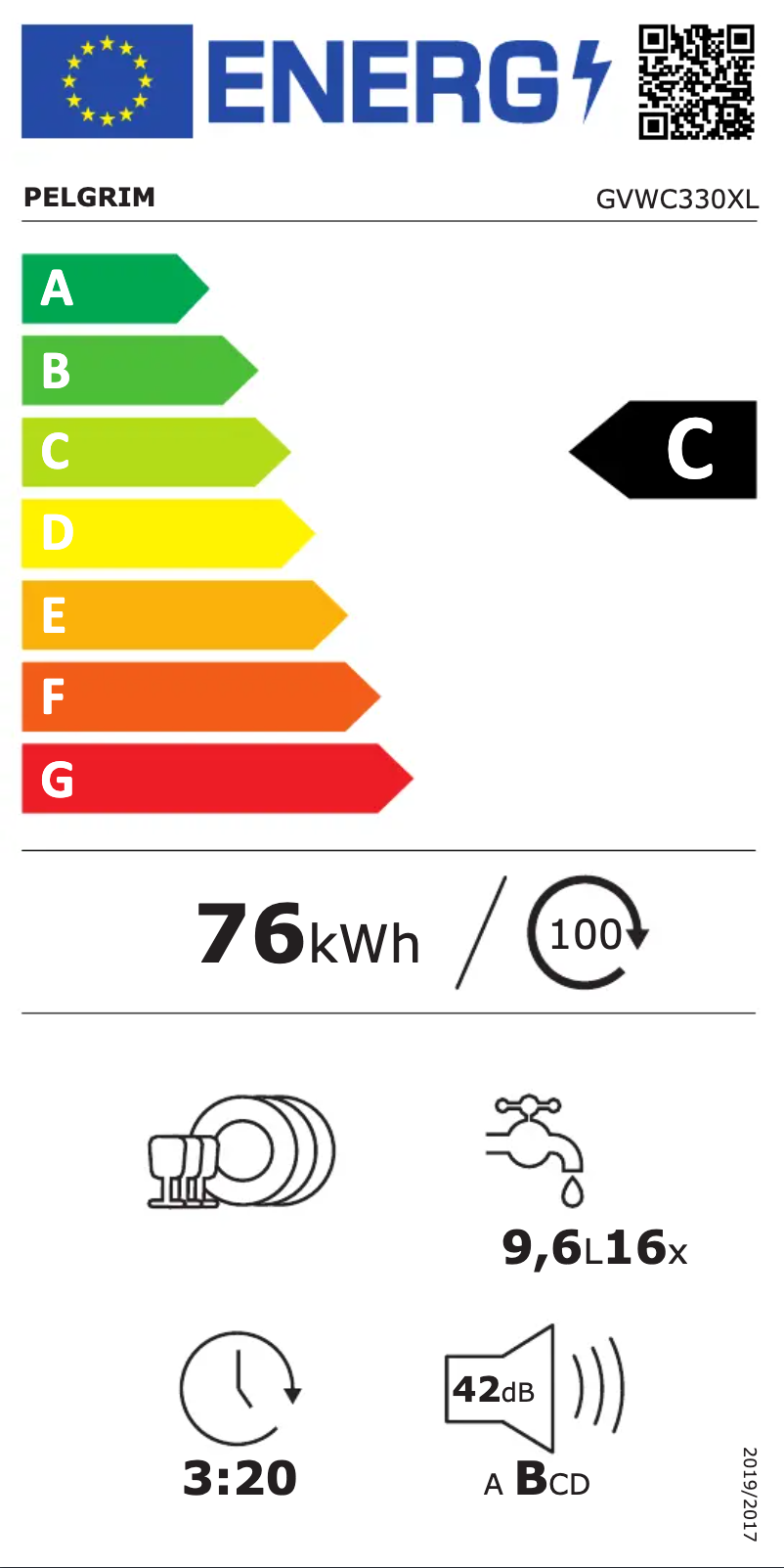 Page 1 of the manual Energy Label Pelgrim GVWC330XL