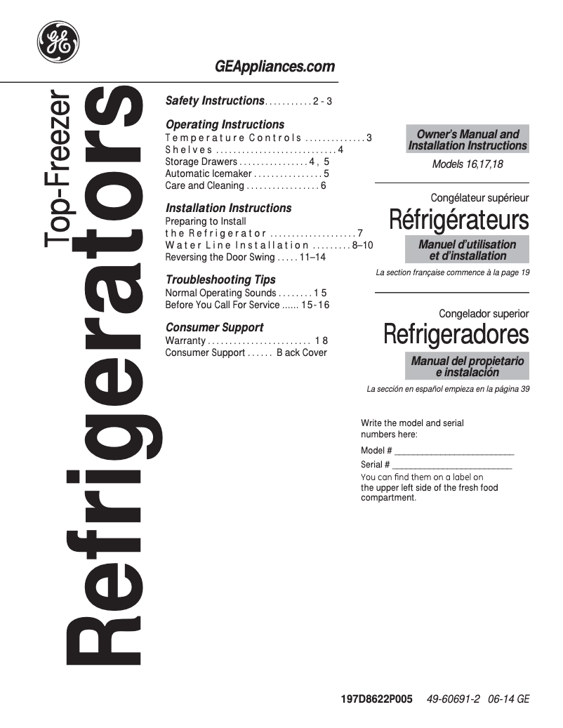 First page image of the manual for GTZ18GBESS