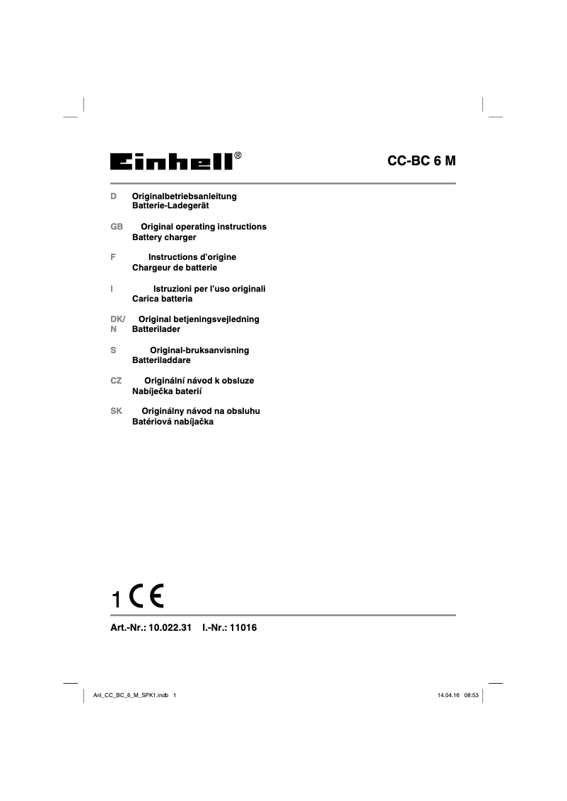 Page 1 of the manual User Manual Einhell CC-BC 6M