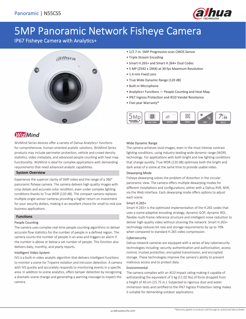 Page 1 of the manual Technical Sheet Dahua Technology N55CS5