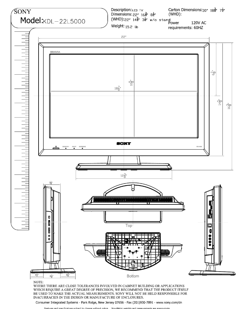 Page 1 of the manual Installation Guide Sony Bravia KDL-22L5000