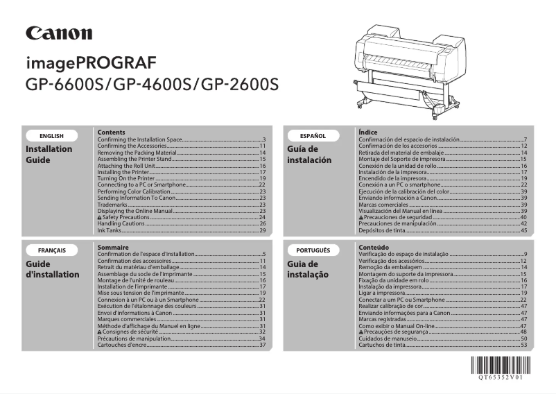 Page 1 of the manual Installation Guide Canon imagePROGRAF GP-6600S
