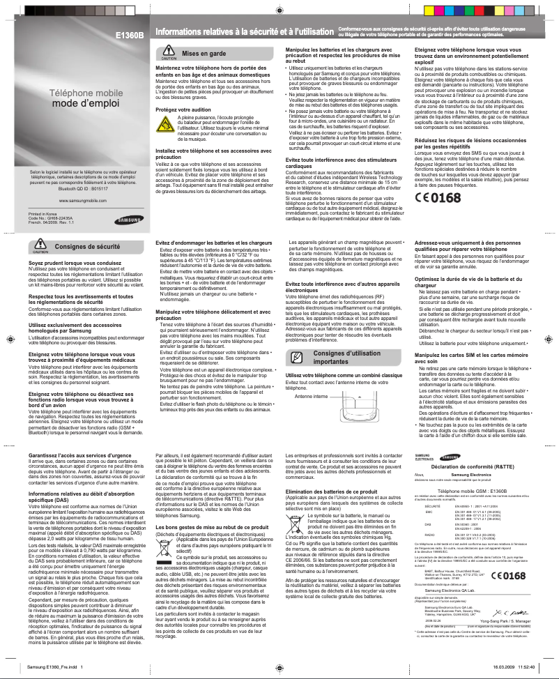 First page image of the manual for GT-E1360