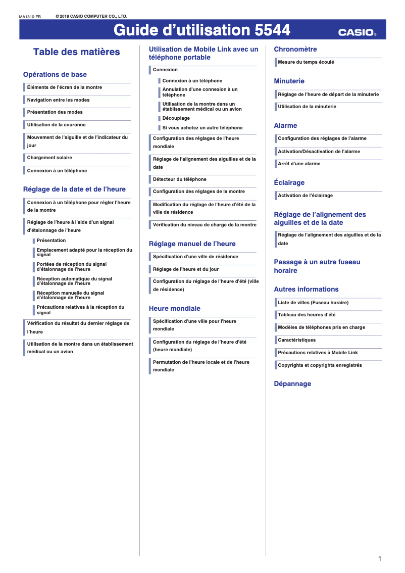 Page 1 of the manual User Manual Casio G-Shock MTG-B1000