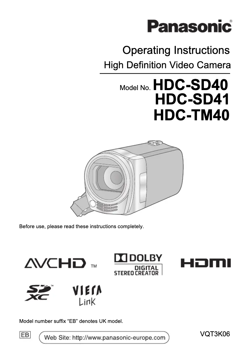 First page image of the manual for HDC-SD41