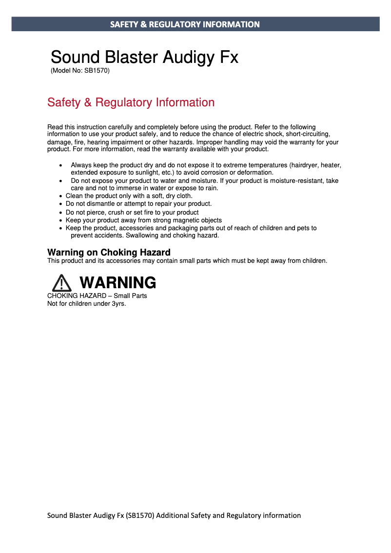 Page 1 of the manual Safety Instructions Creative Sound Blaster Audigy FX