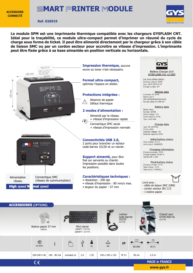 Page 1 of the manual Technical Sheet GYS Smart Printer Module