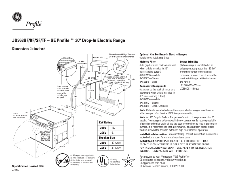 First page image of the manual for Profile JD968BFBB