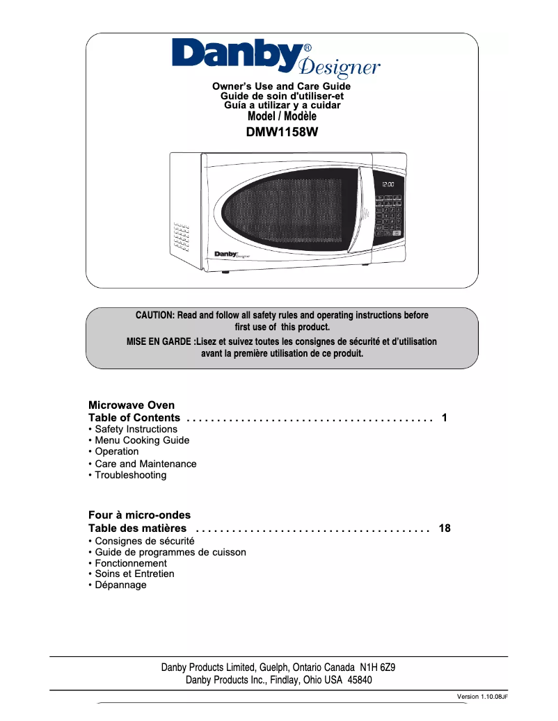 First page image of the manual for DMW1158W