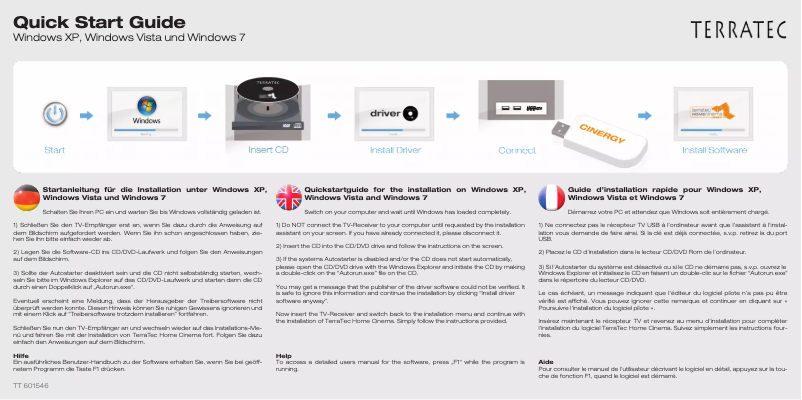 First page image of the manual for Cinergy T Stick