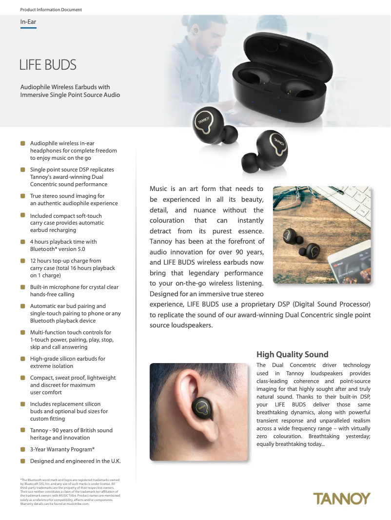 First page image of the manual for Life Buds