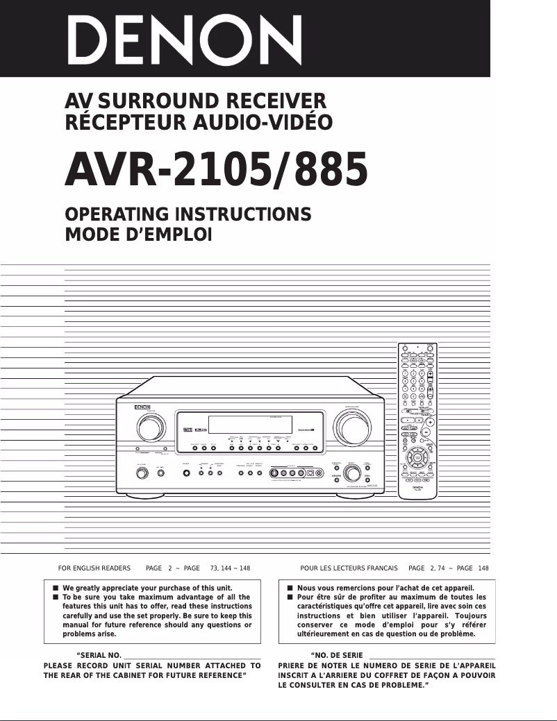 Page 1 of the manual User Manual Denon AVR-2105