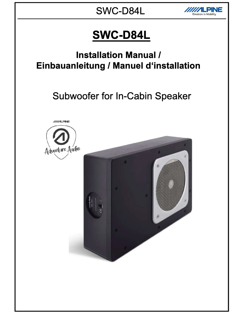 Page 1 of the manual User Manual Alpine SWC-D84L