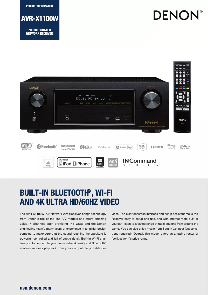 First page image of the manual for AVR-X1100W