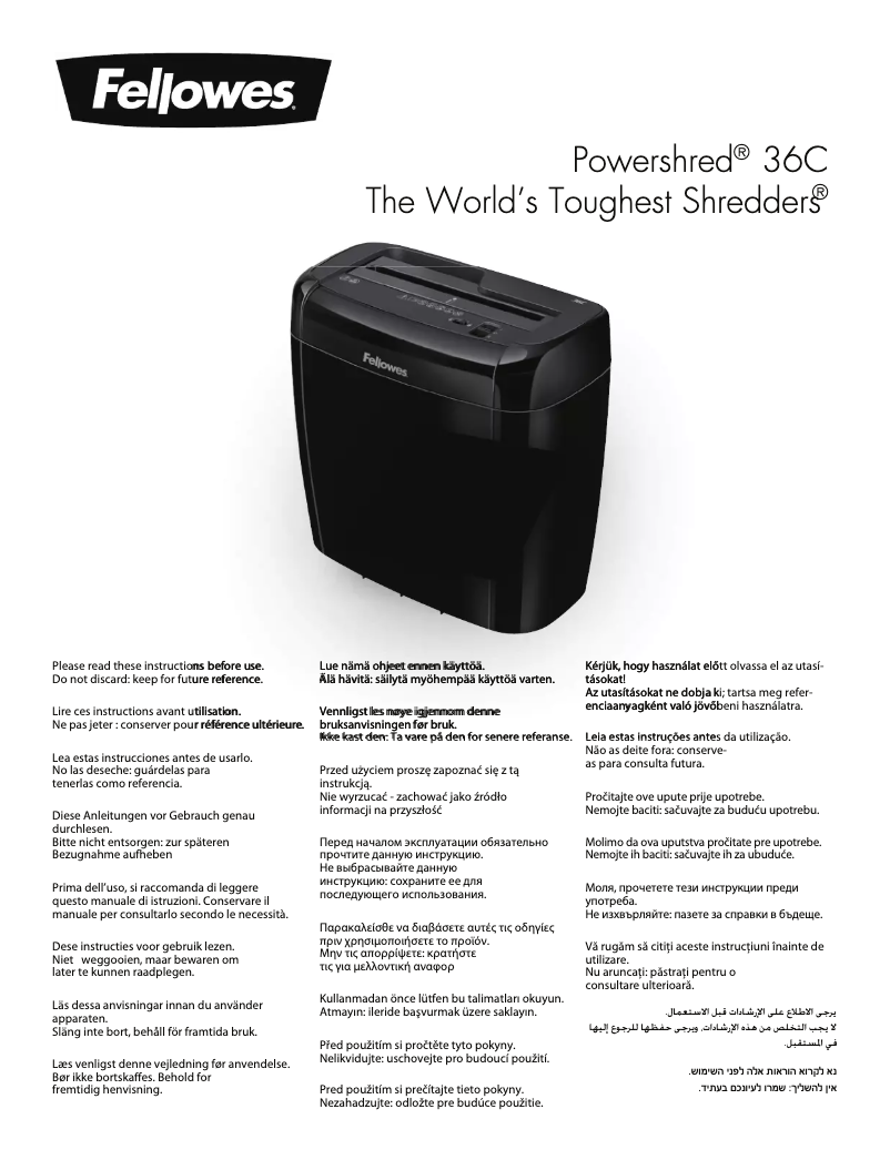 Page 1 of the manual User Manual Fellowes Powershred 36C