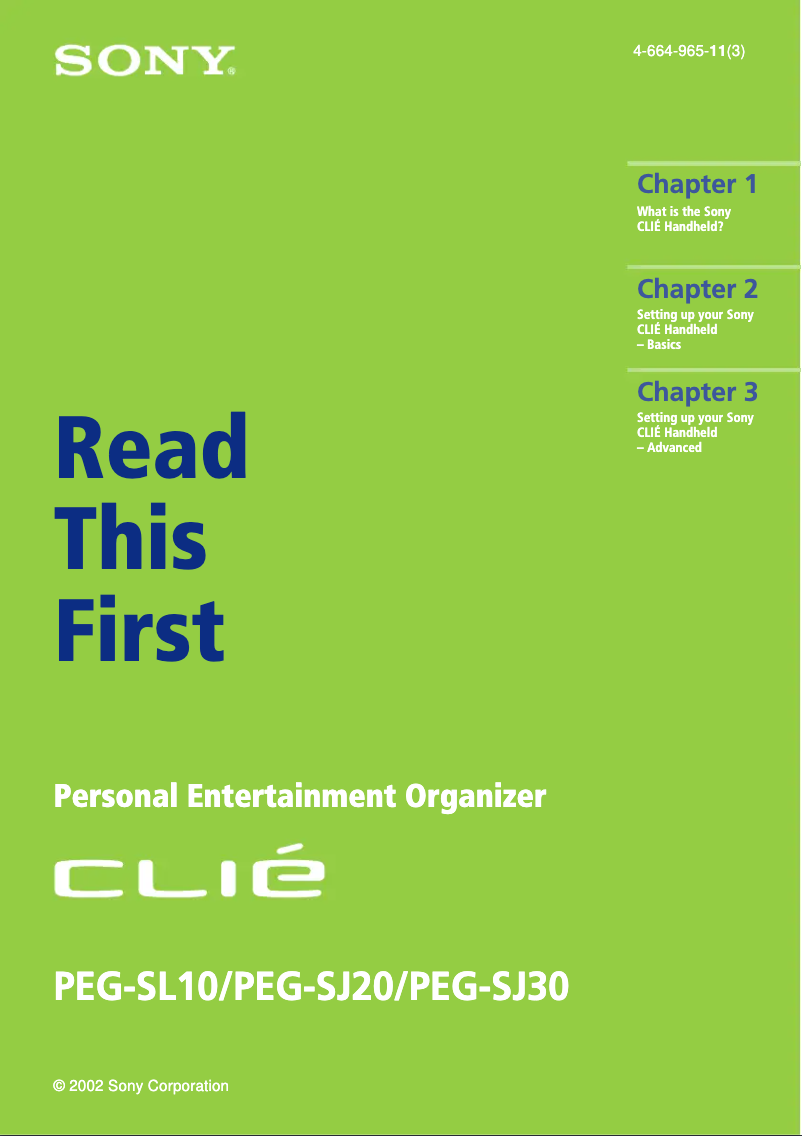 Page 1 of the manual Installation Guide Sony Clié PEG-SL10