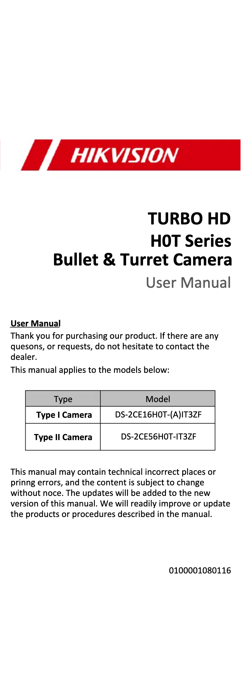 Page 1 of the manual User Manual Hikvision DS-2CE16H0T-IT3ZF