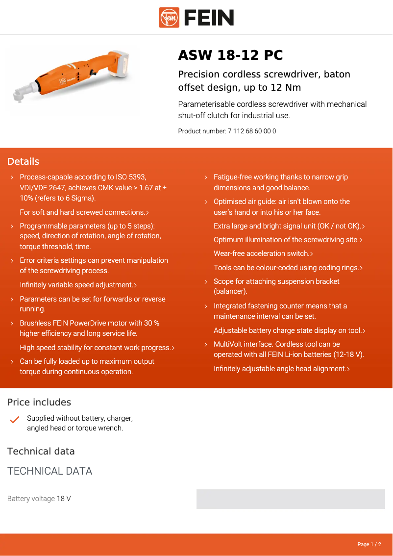 First page image of the manual for ASW 18-12 PC