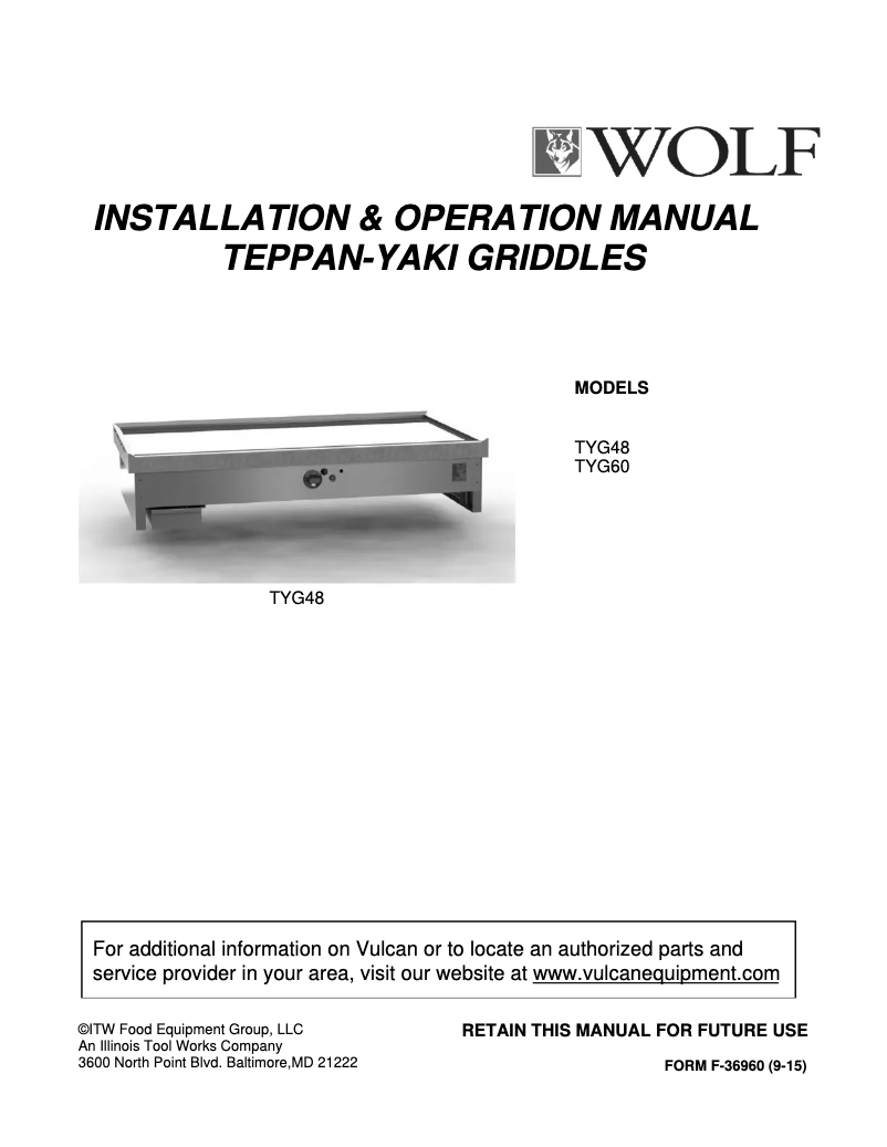 Page 1 of the manual User Manual Wolf TYG48