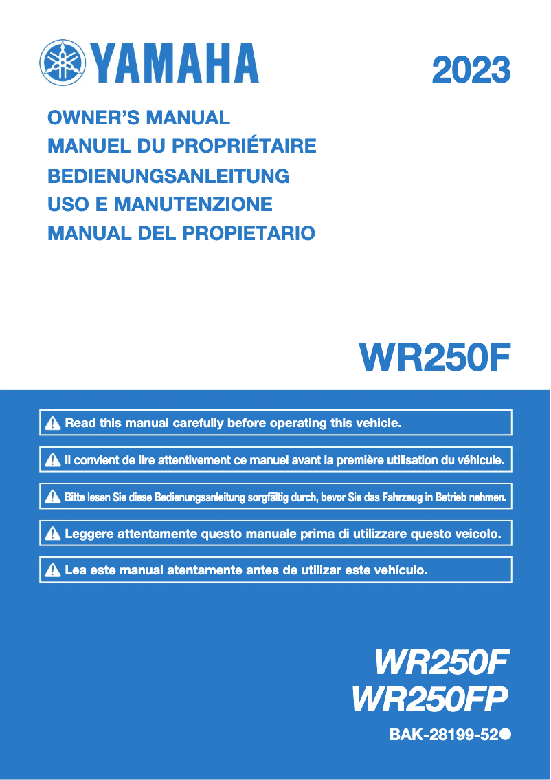 First page image of the manual for WR250F (2023)