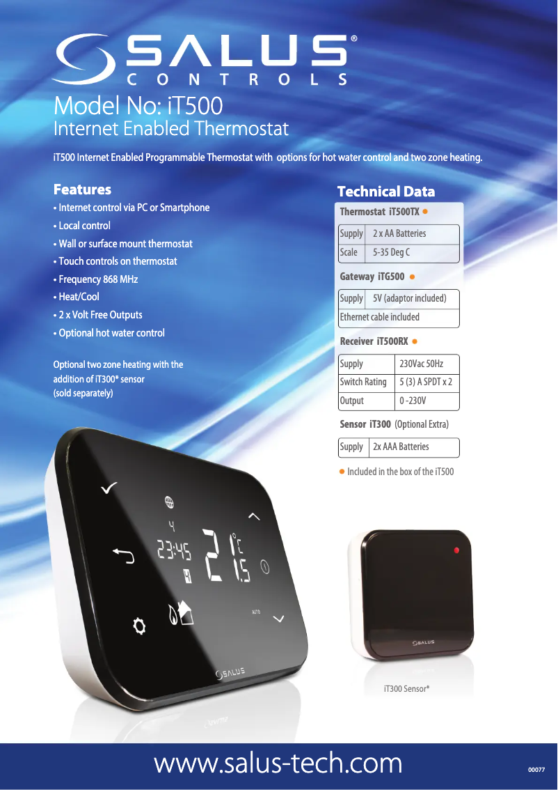 Page 1 of the manual Technical Sheet Salus IT500