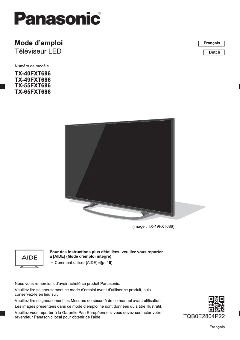 First page image of the manual for Viera TX-65FXT686