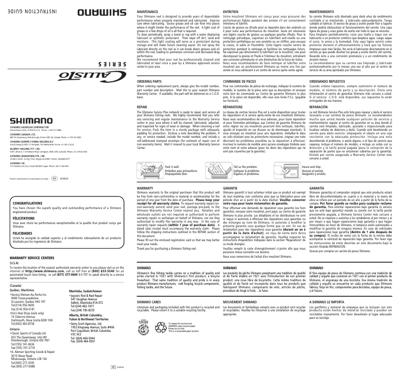 Page 1 of the manual User Manual Shimano Callisto 100