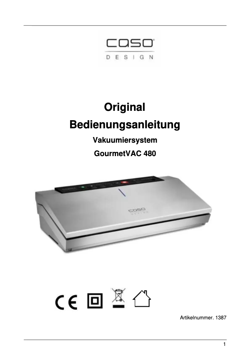 First page image of the manual for GourmetVAC 480