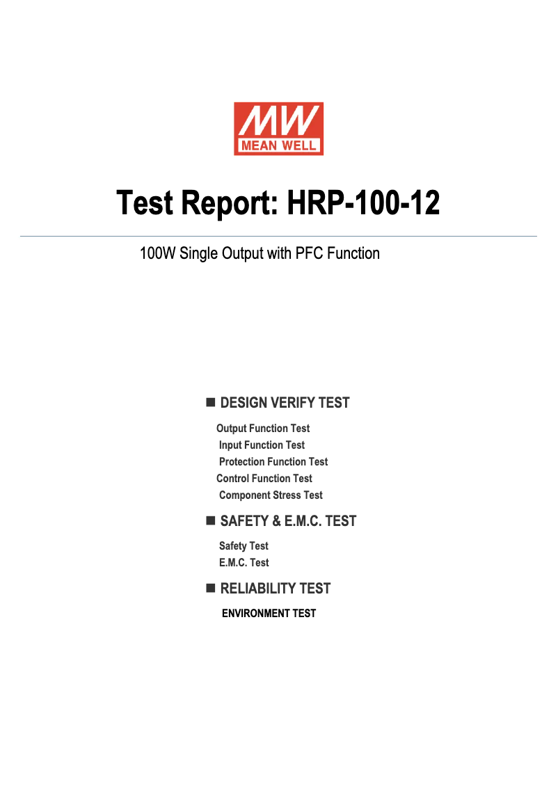 Page 1 of the manual Technical Sheet Mean Well HRP-100-12