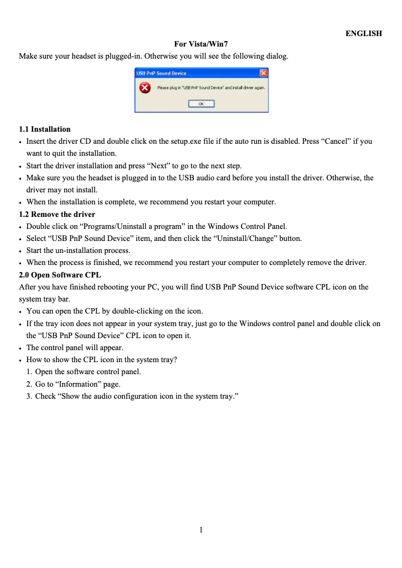 First page image of the manual for HS-G700V