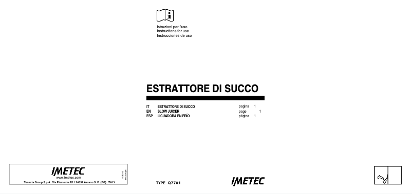 First page image of the manual for SuccoVivo SJ4 900