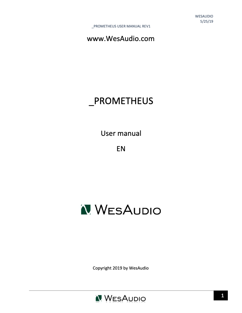 Page 1 of the manual User Manual WesAudio PROMETHEUS