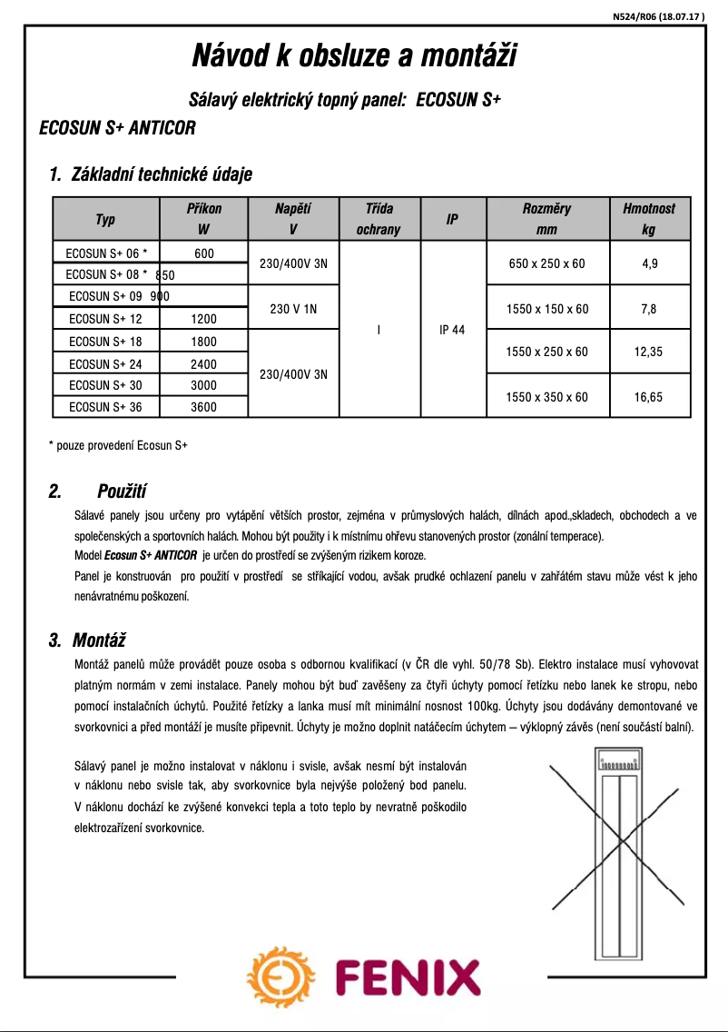 First page image of the manual for Ecosun S+