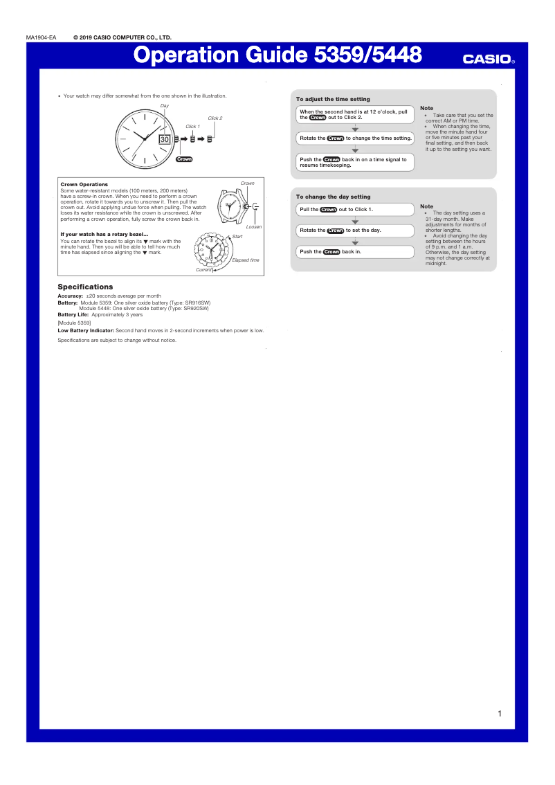 First page image of the manual for Edifice EFR-S107L-1AVUEF