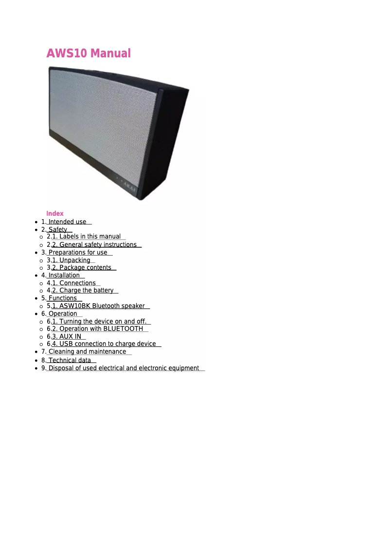 First page image of the manual for AWS10