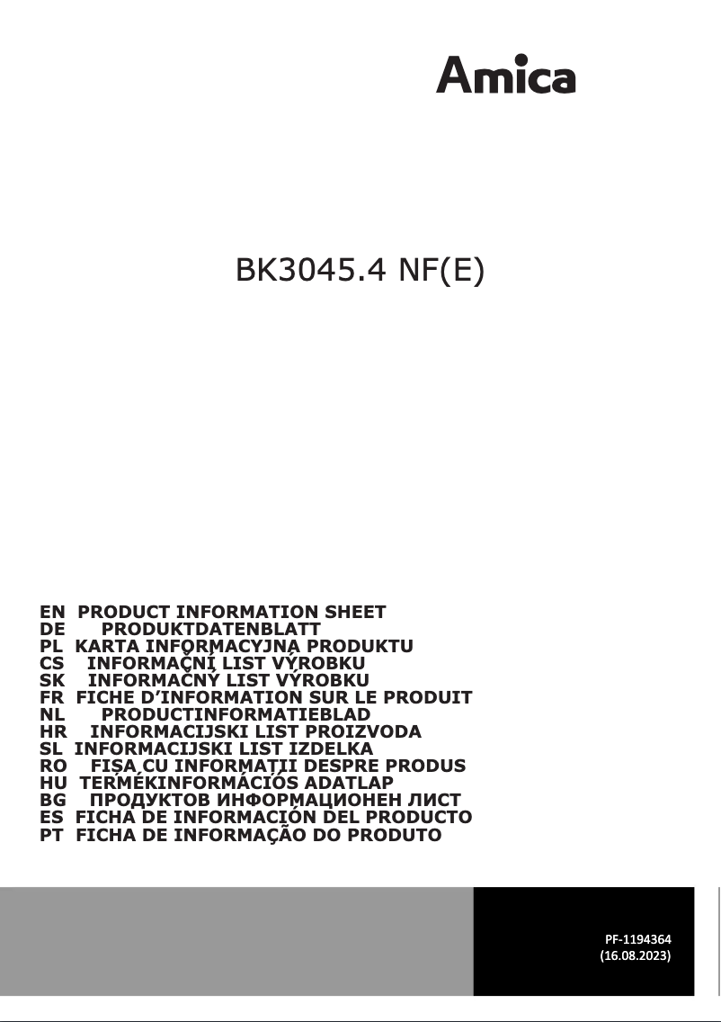 First page image of the manual for BK3045.4 NFE