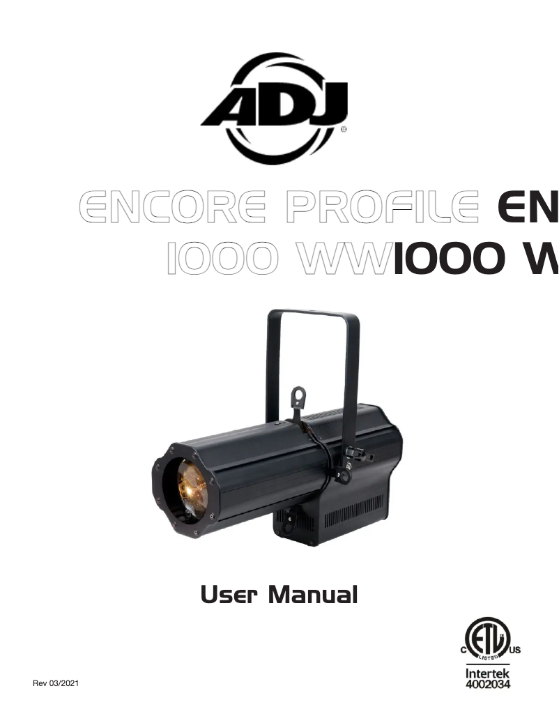 Page 1 of the manual User Manual American DJ Encore Profile 1000 WW