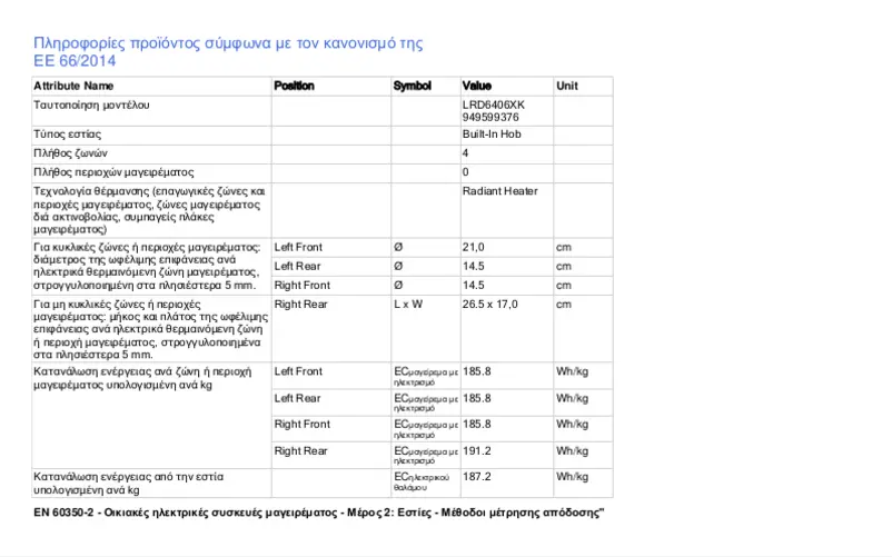 Page 1 of the manual Technical Sheet Electrolux LRD6406XK