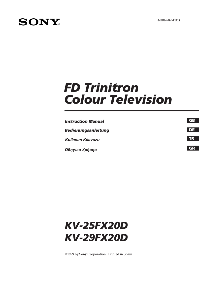 Page 1 of the manual User Manual Sony KV-29FX20D