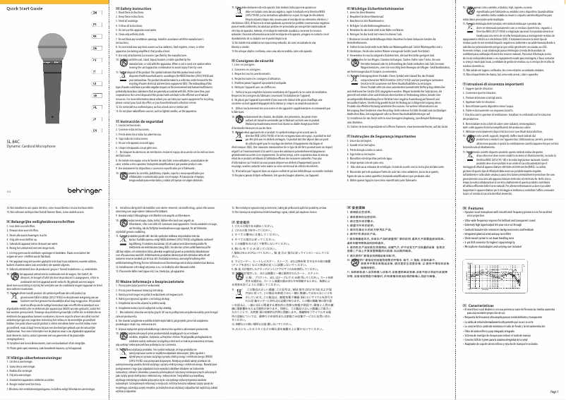 Page 1 of the manual Quick Start Guide Behringer SL 84C