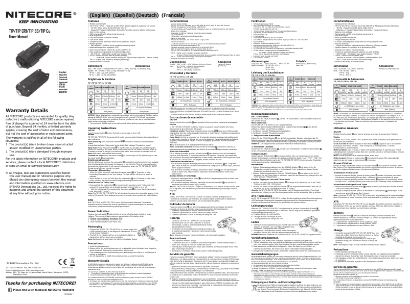 Page 1 of the manual User Manual Nitecore TIP CRI