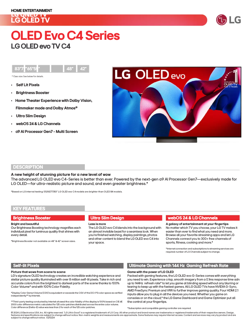 Page 1 of the manual Technical Sheet LG OLED65C4PUA