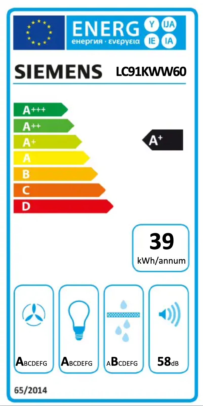 Page 1 of the manual Energy Label Siemens iQ500 LC91KWW60