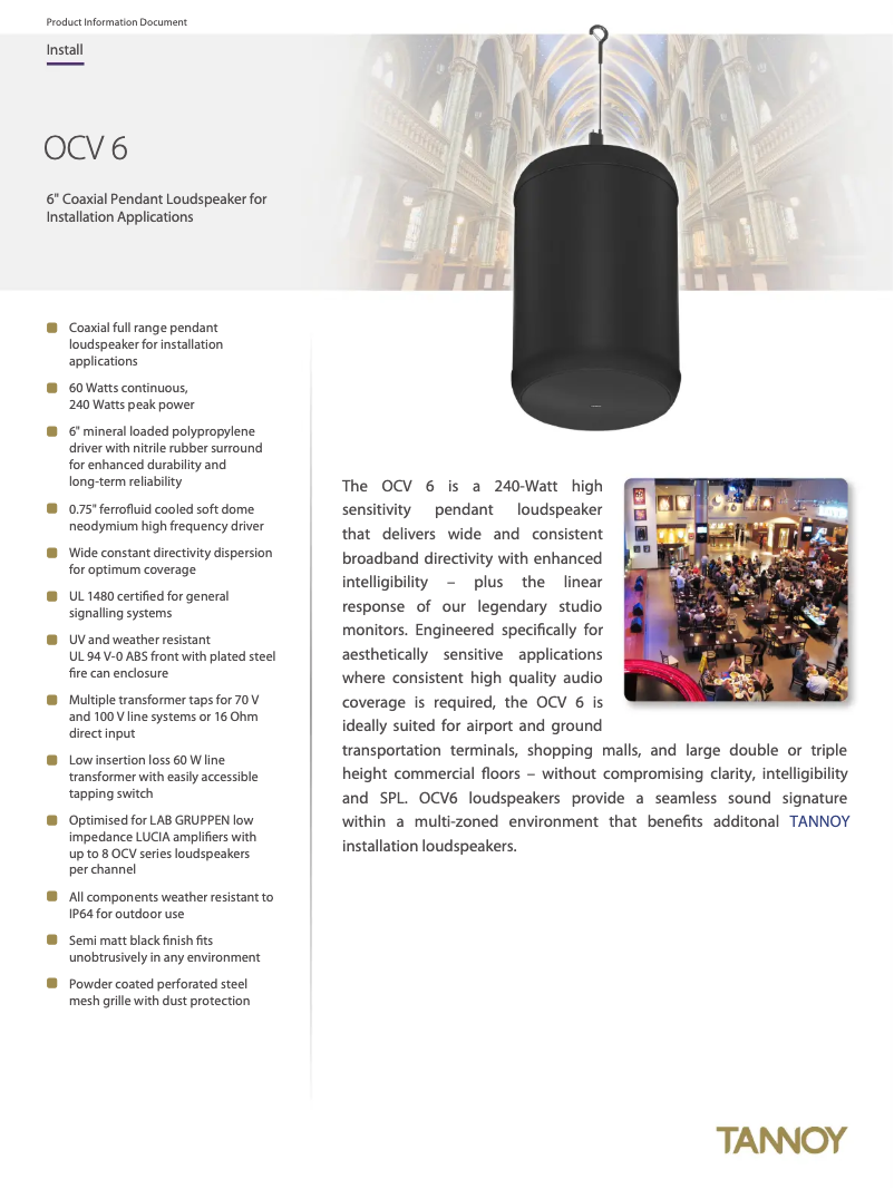 Page 1 of the manual Technical Sheet Tannoy OCV 6