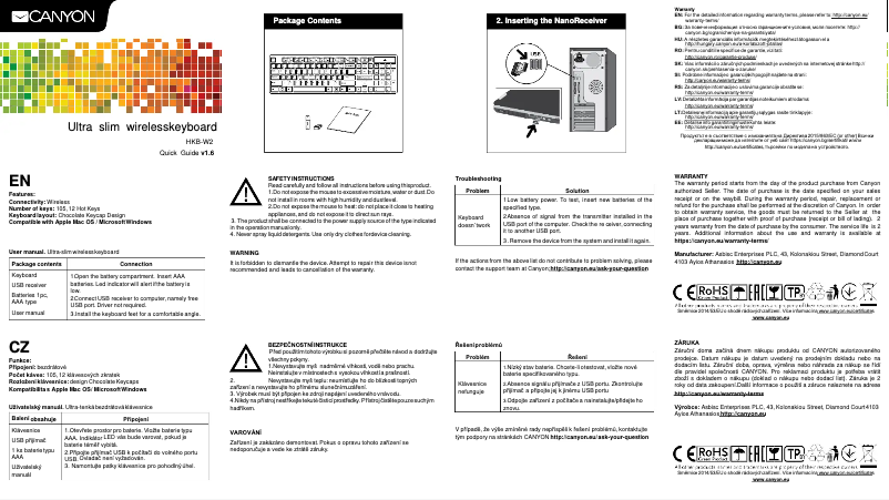 First page image of the manual for CNS-HKBW2
